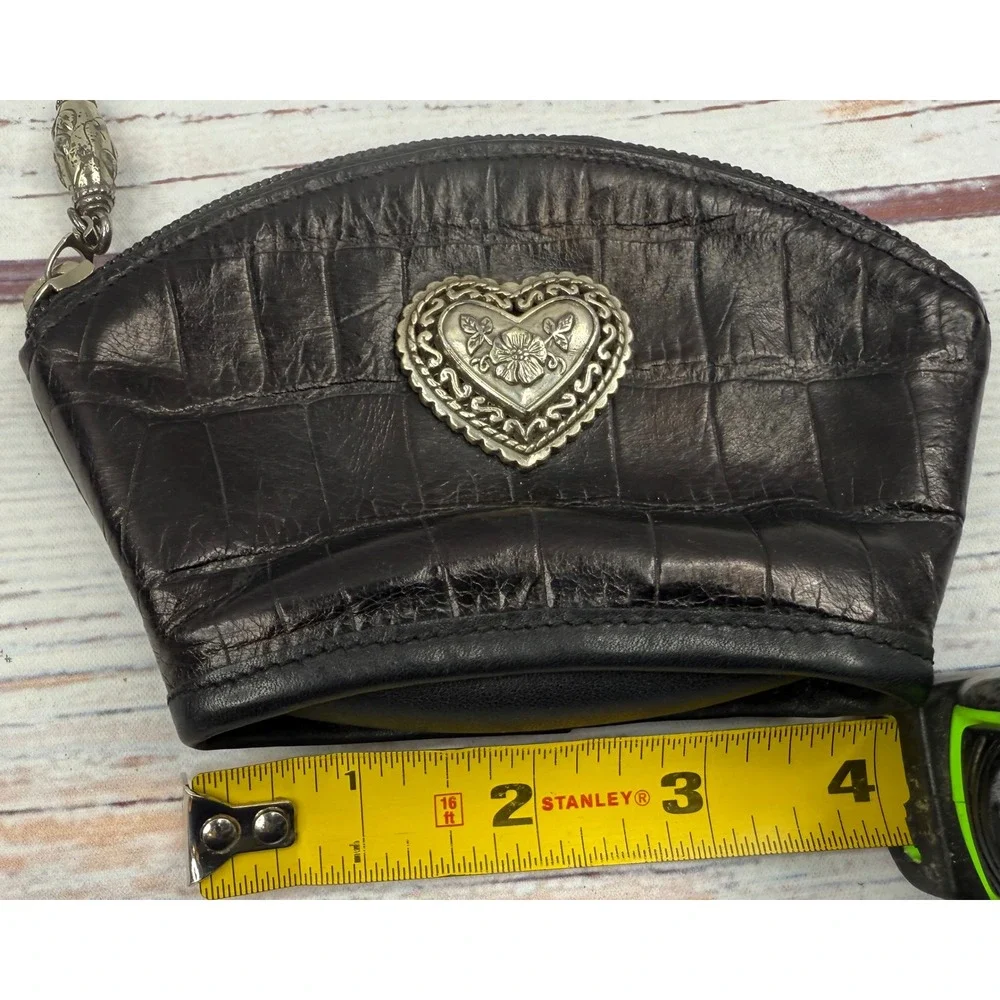 Brighton Black Croc Embossed Leather Heart Coin Purse Pouch Mini Bag